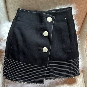MNG Suit Black Mini Wrap Skirt with white buttons, size 2, never worn